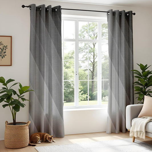 Onay Modern Geometric Living Room Curtains, Black and Grey Ombre Drapes