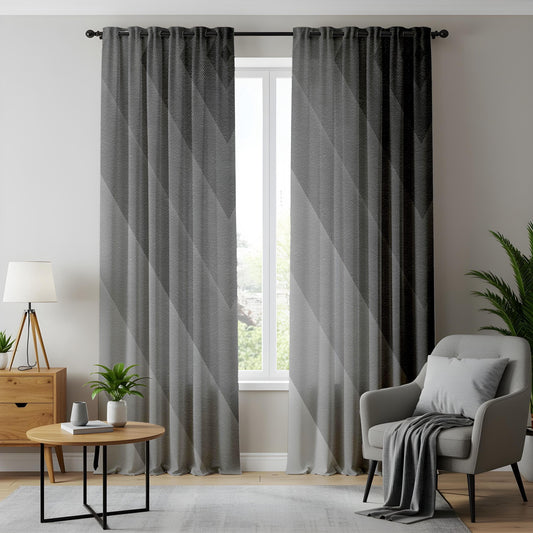 Onay Modern Geometric Living Room Curtains, Black and Grey Ombre Drapes