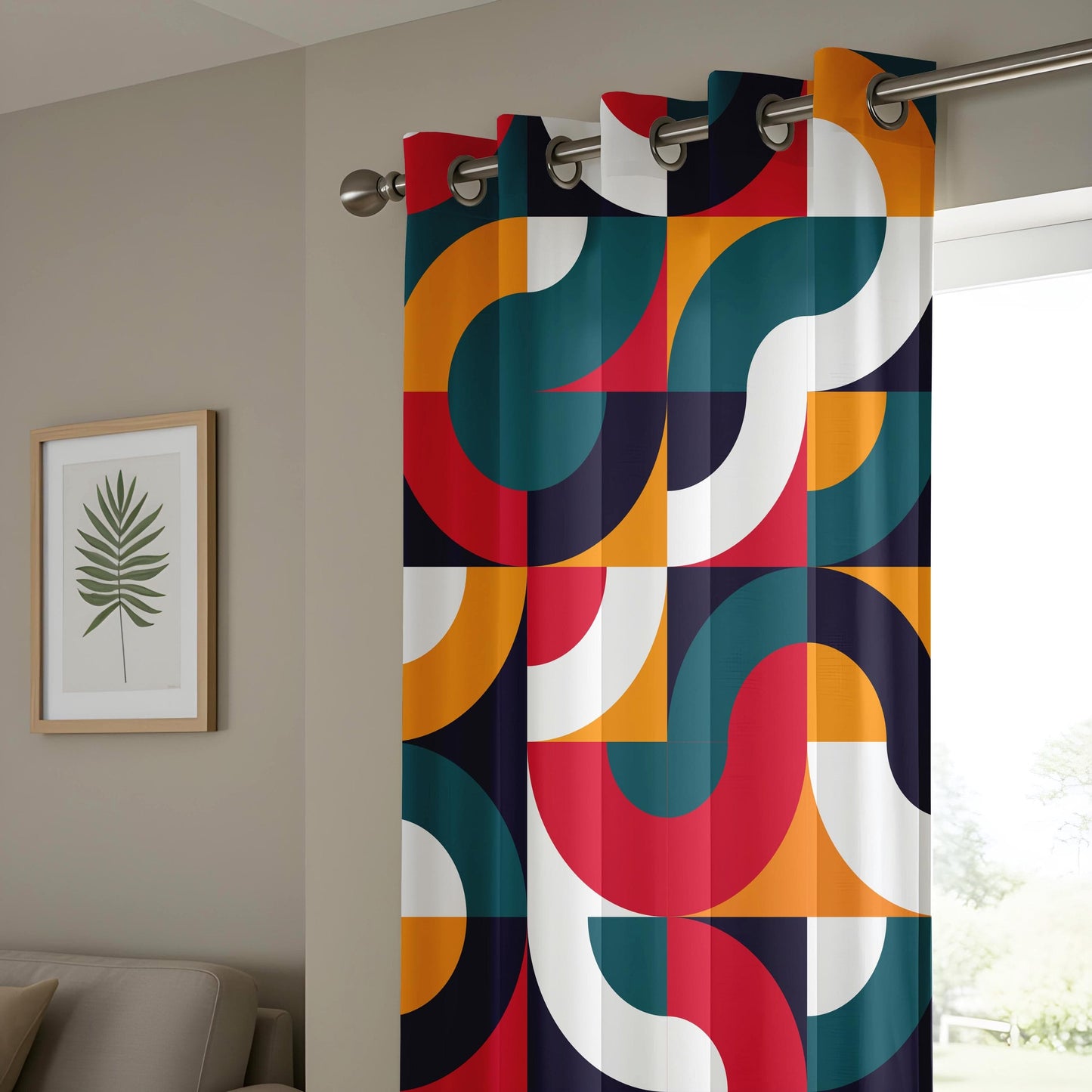 Onay Modern Geometric Living Room Curtains, Bold Retro Pattern Drapes