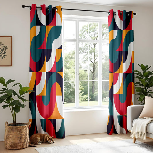 Onay Modern Geometric Living Room Curtains, Bold Retro Pattern Drapes
