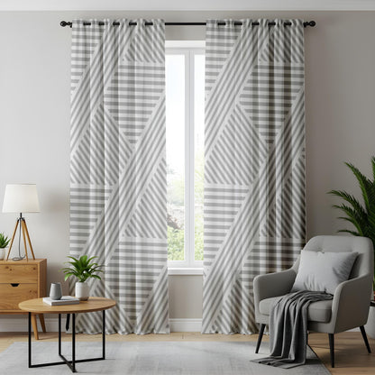Onay Modern Geometric Striped Curtains, Minimalist Gray and White Window Drapes