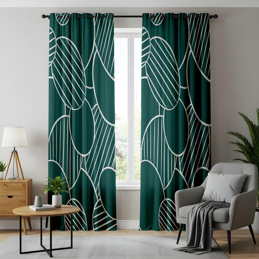 Onay Modern Green Patterned Curtains, Geometric Abstract Design Print Drapes