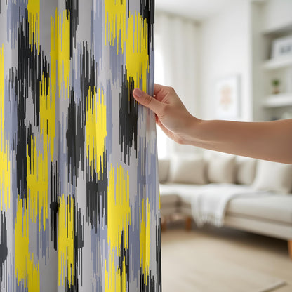 Onay Modern Ikat Abstract Curtains – Yellow & Gray Digital Brushstroke Pattern Drapes