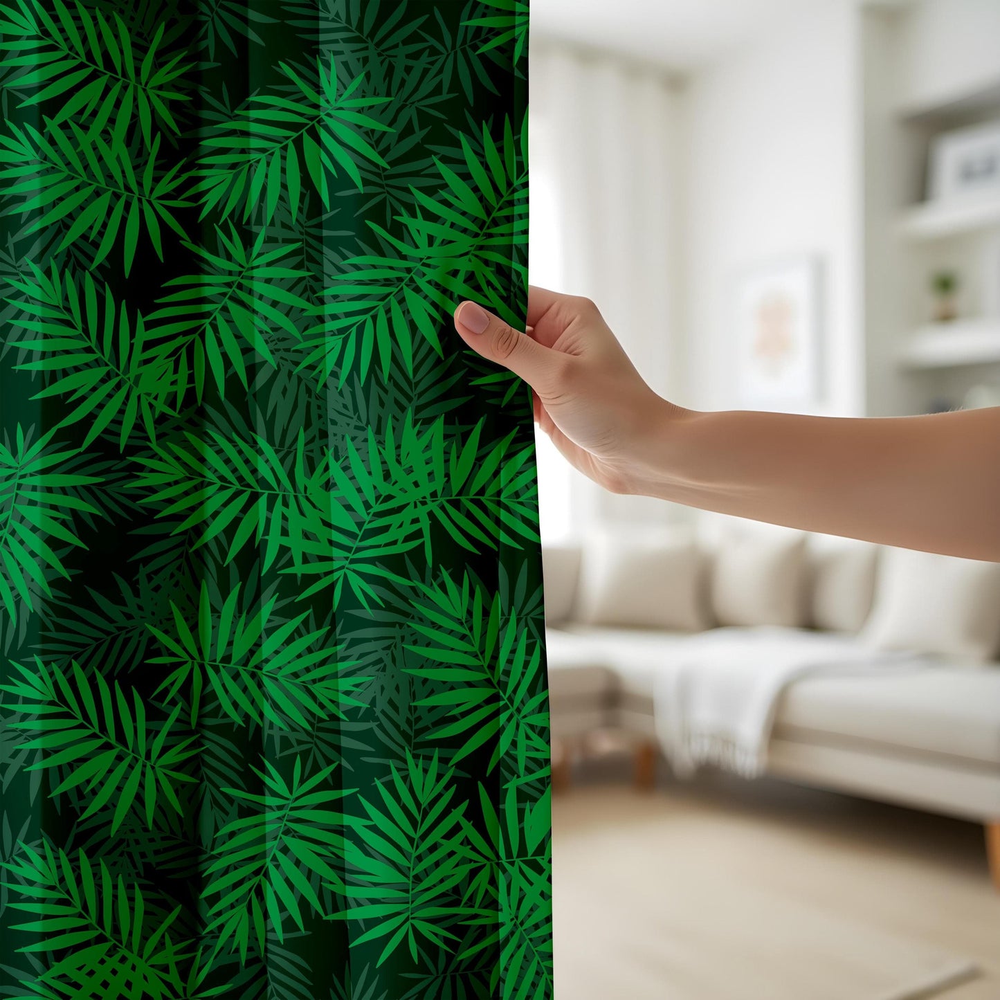 Onay Modern Jungle Curtains – Lush Green Palm Leaf Drapes for Fresh Interior Style