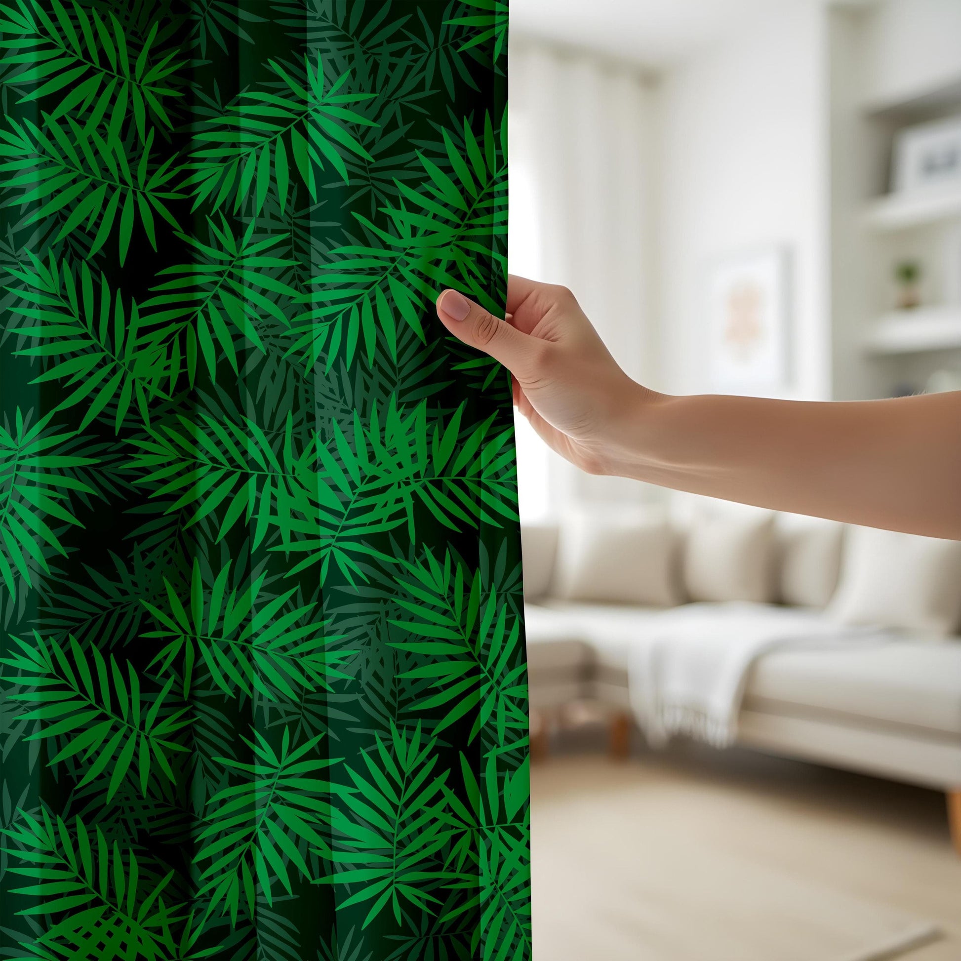 Onay Modern Jungle Curtains – Lush Green Palm Leaf Drapes for Fresh Interior Style