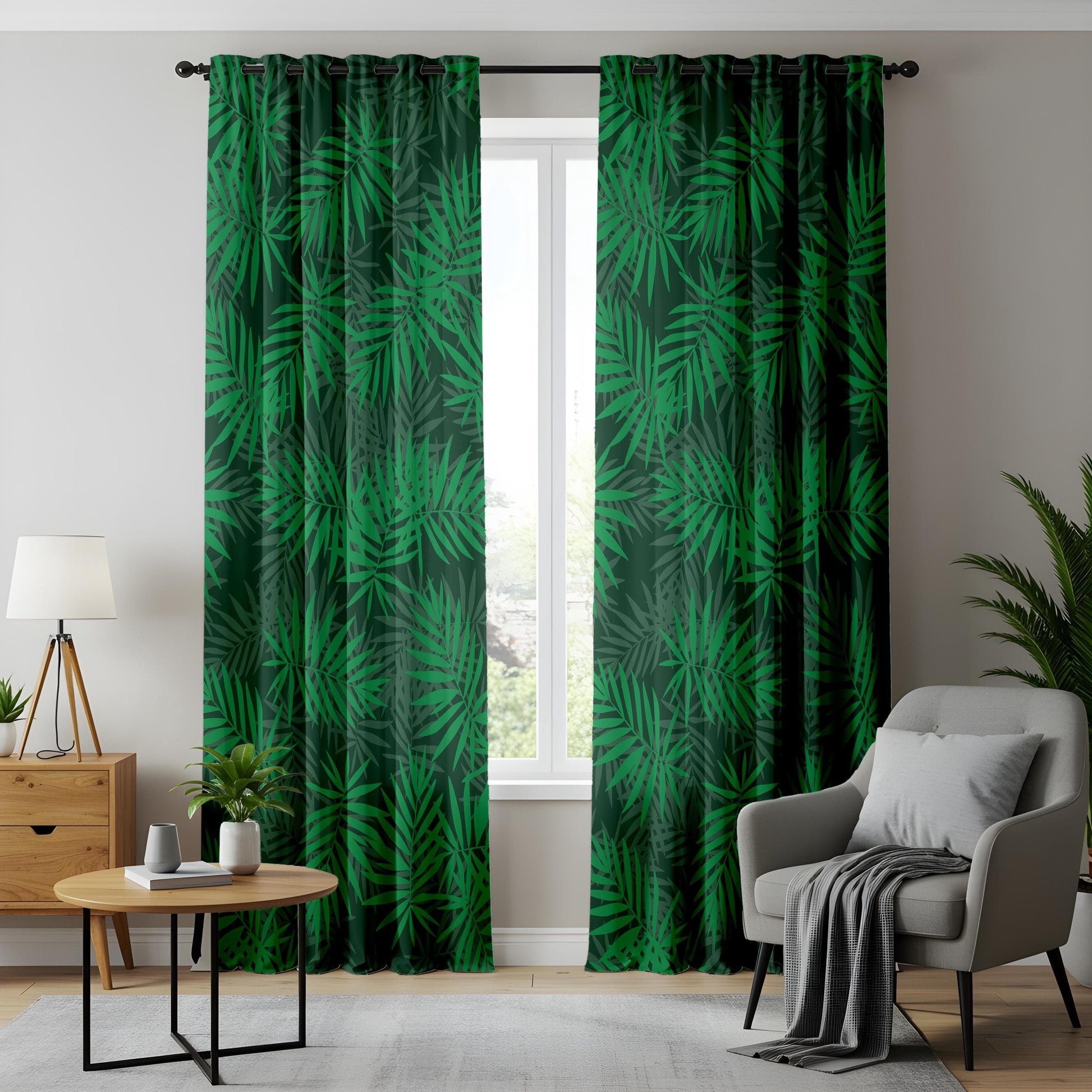 Onay Modern Jungle Curtains – Lush Green Palm Leaf Drapes for Fresh Interior Style