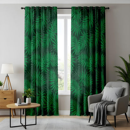 Onay Modern Jungle Curtains – Lush Green Palm Leaf Drapes for Fresh Interior Style