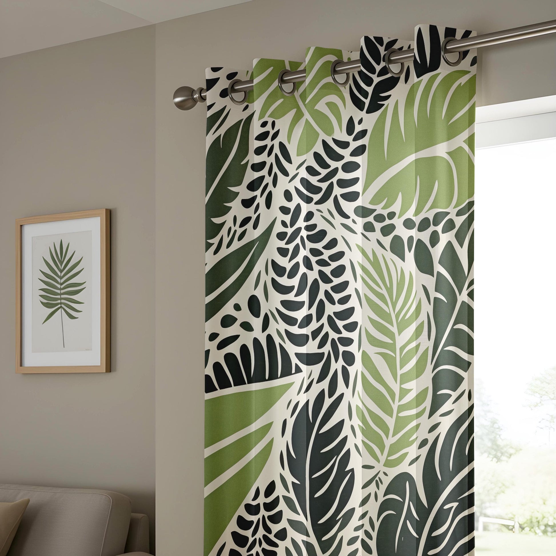 Onay Modern Jungle Leaf Print Curtains, Green and Black Botanical Drapes