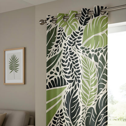 Onay Modern Jungle Leaf Print Curtains, Green and Black Botanical Drapes