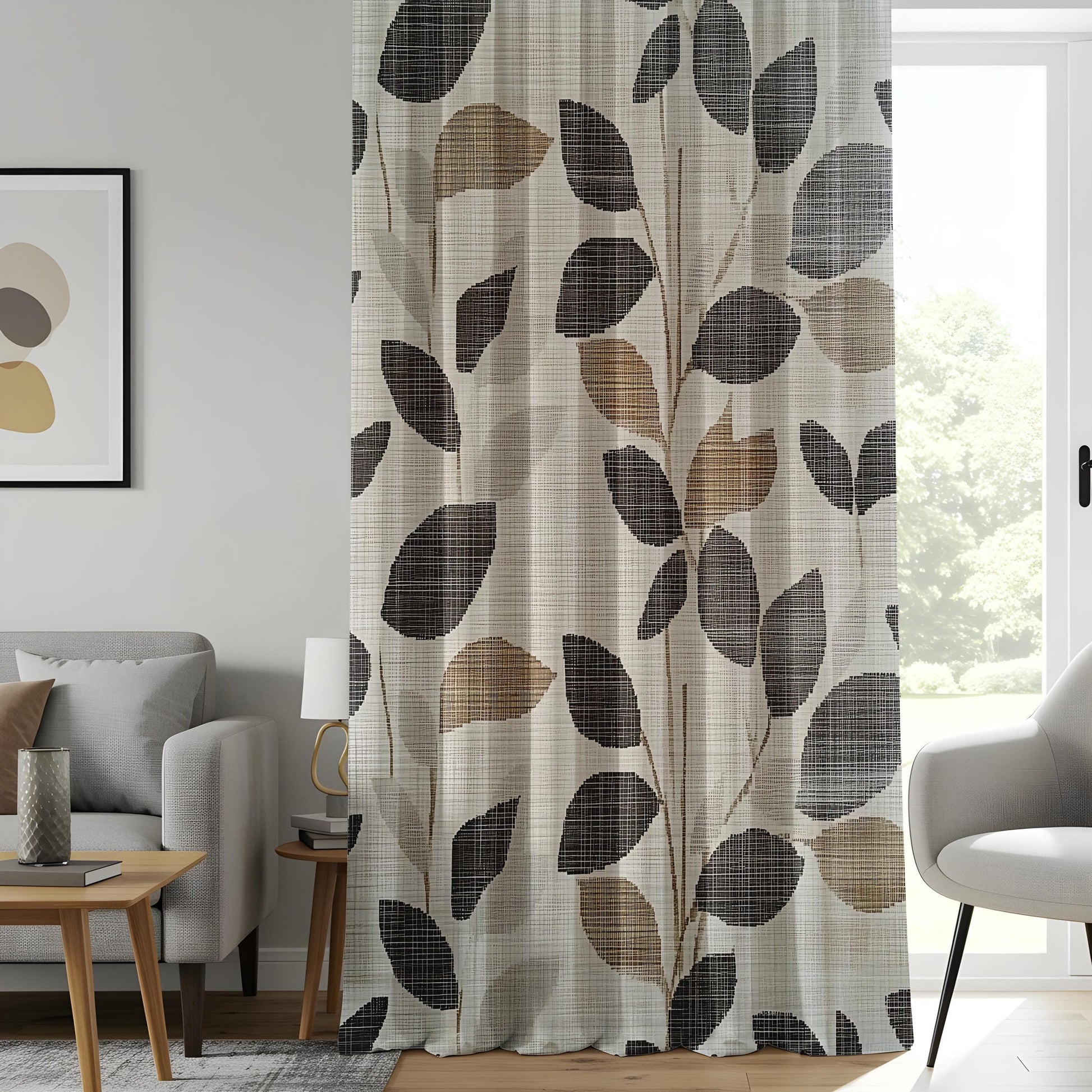 Onay Modern Leaf Pattern Window Curtains, Minimalist Botanical Drapes