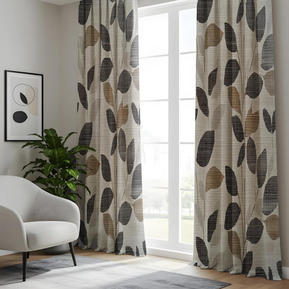 Onay Modern Leaf Pattern Window Curtains, Minimalist Botanical Drapes