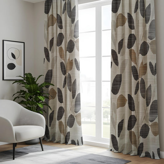 Onay Modern Leaf Pattern Window Curtains, Minimalist Botanical Drapes