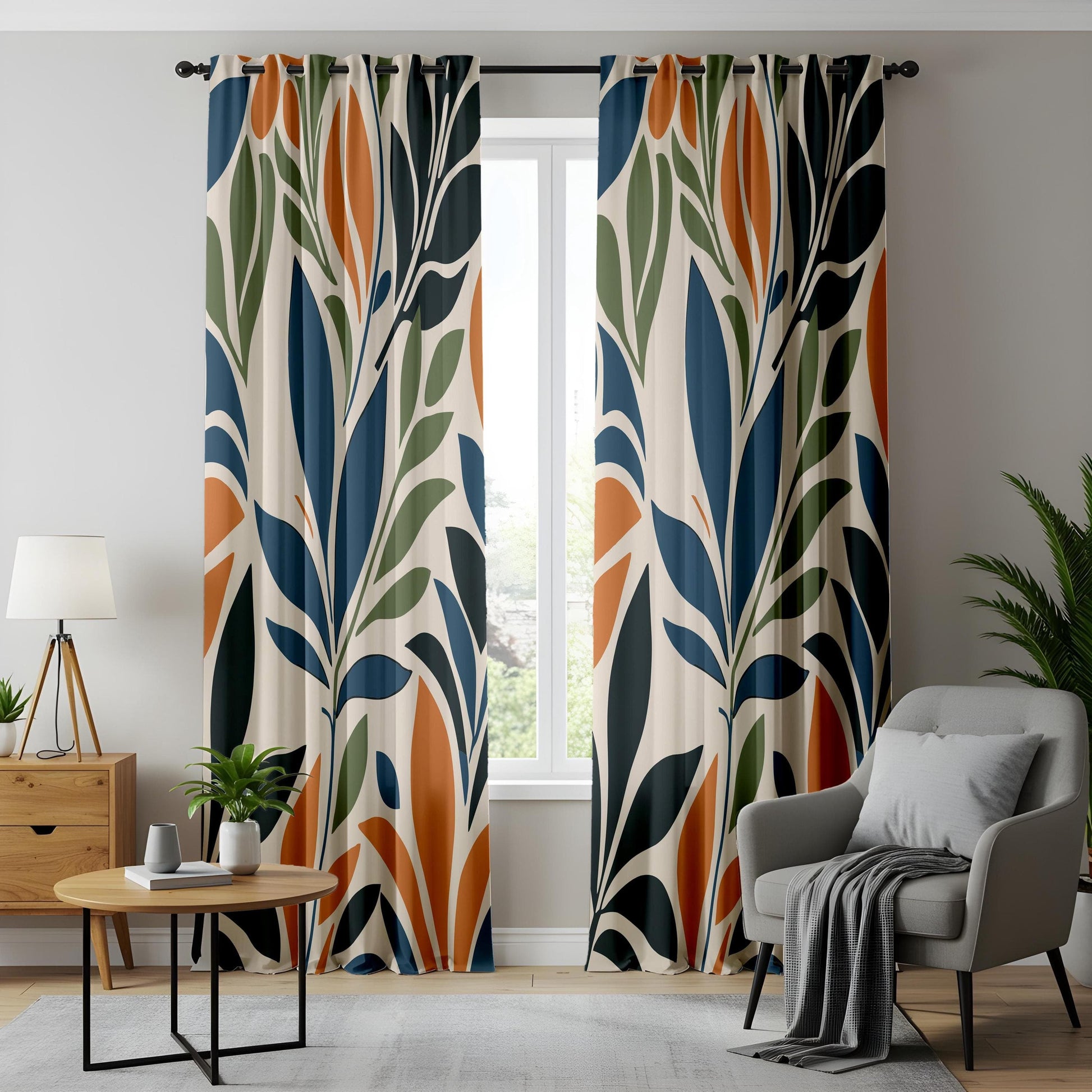 Onay Modern Leaf Print Curtains for Living Room, Boho Botanical Window Drapes