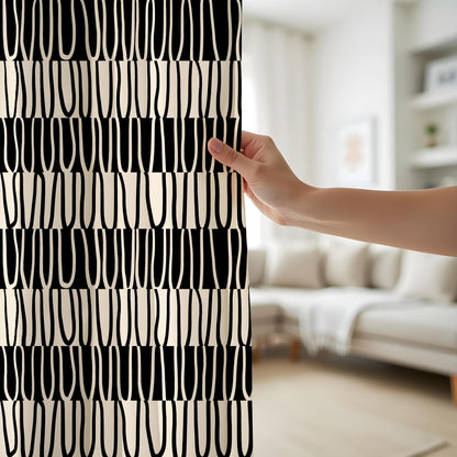 Onay Modern Minimalist Curtains, Black & Beige Abstract Drapes