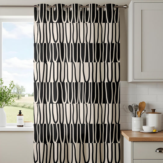 Onay Modern Minimalist Curtains, Black & Beige Abstract Drapes