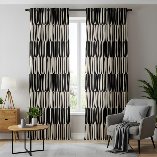 Onay Modern Minimalist Curtains, Black & Beige Abstract Drapes