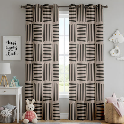 Onay Modern Minimalist Geometric Curtains – Black and Beige Abstract Drapes