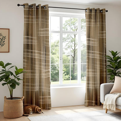 Onay Modern Rustic Plaid Curtains – Earth Tone Woven Drapes