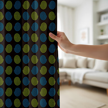 Onay Modern Spiral Pattern Curtains, Black & Neon Geometric Drapes