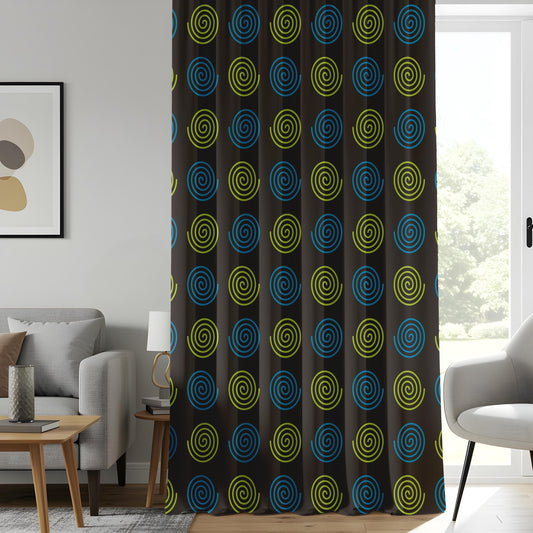 Onay Modern Spiral Pattern Curtains, Black & Neon Geometric Drapes