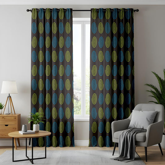 Onay Modern Spiral Pattern Curtains, Black & Neon Geometric Drapes