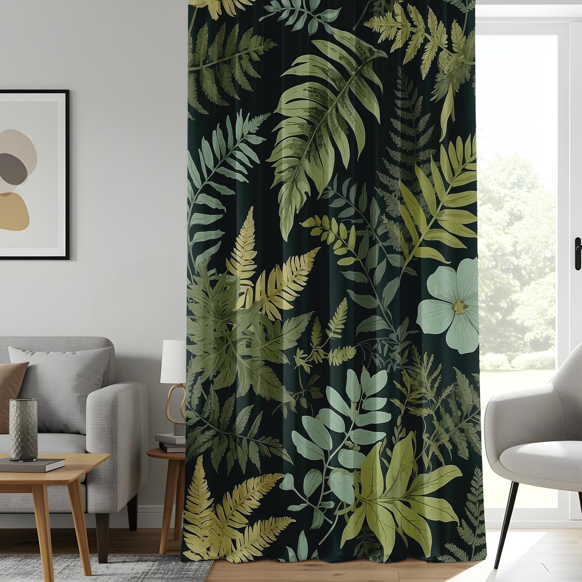 Onay Mossy Forest Window Curtains, Rustic Green and Beige Living Room Curtains