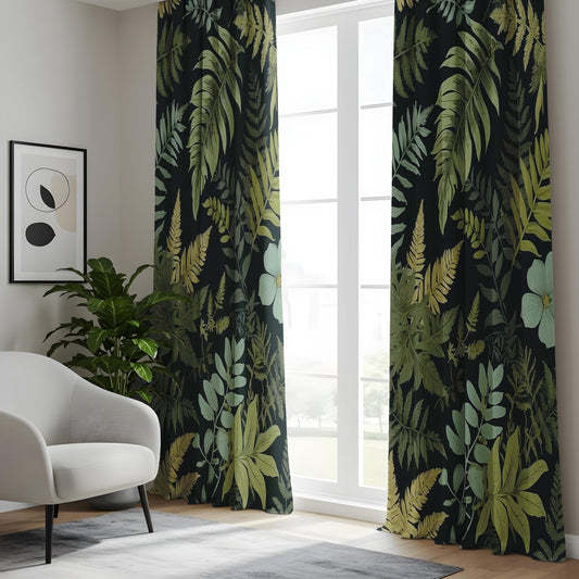 Onay Mossy Forest Window Curtains, Rustic Green and Beige Living Room Curtains