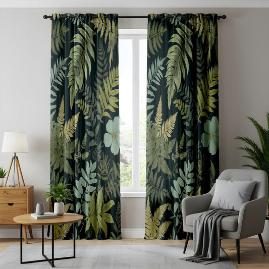Onay Mossy Forest Window Curtains, Rustic Green and Beige Living Room Curtains