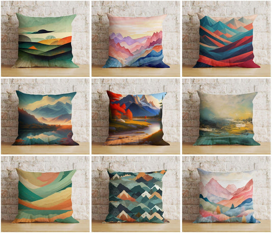 Onay Mountain View Cityscape Abstract Room Decor Cushion Cover