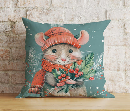 Onay 6 / 12 x 12 inch (30 x 30 cm) Double Side Mouse in Santa Hats Xmas Winter Snowy Cushion Cover