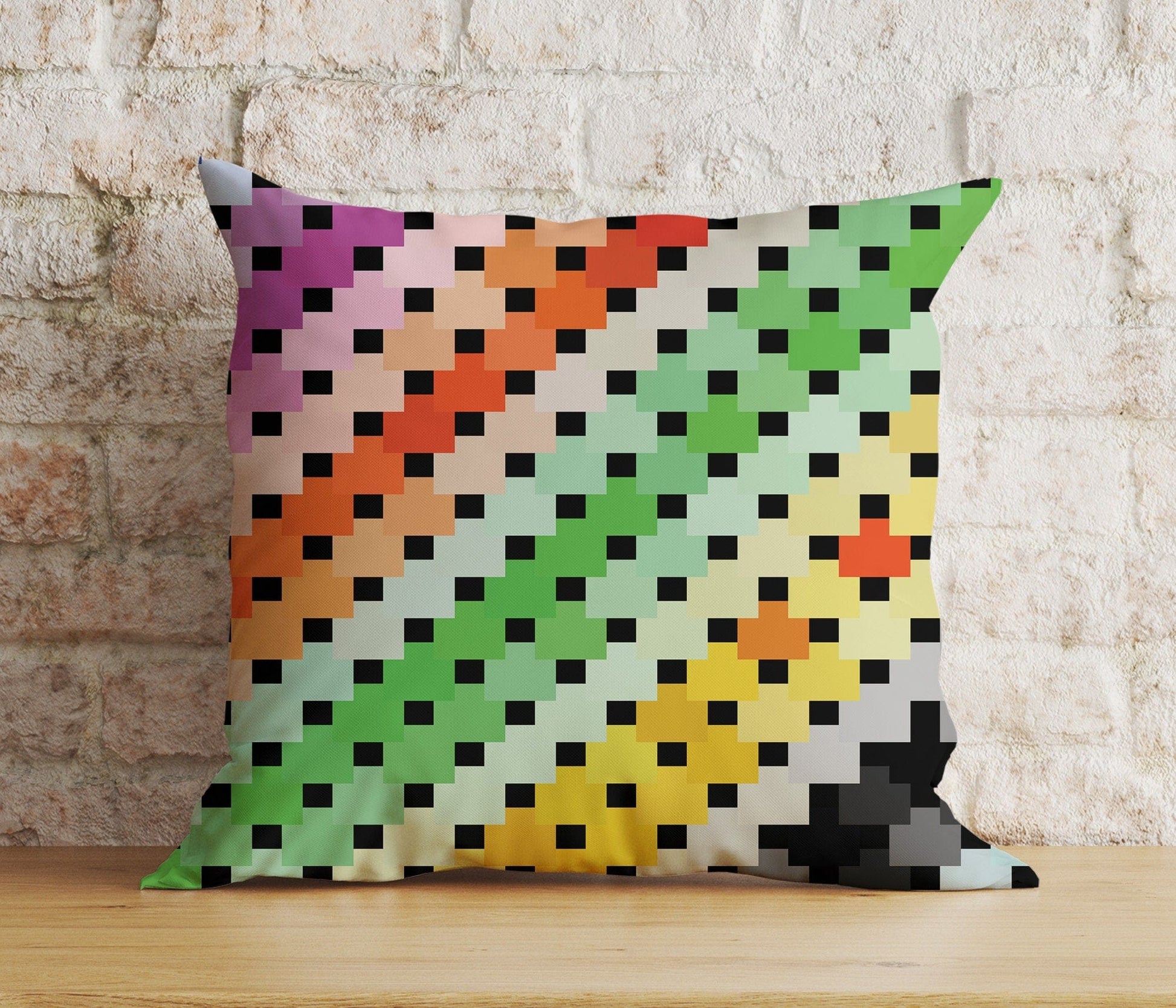 Onay 2 / 12 x 12 inch (30 x 30 cm) Double Side Multicolor Abstract Modern Colorful Rainbow Cushion Cover