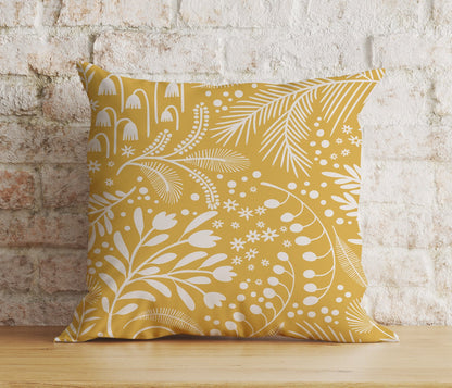 Onay 9 / 12 x 12 inch (30 x 30 cm) Mustard Yellow Abstract Floral Modern Cushion Cover