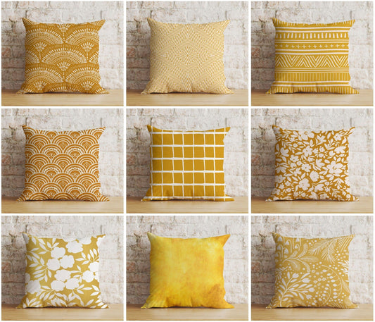 Onay Mustard Yellow Abstract Floral Modern Cushion Cover