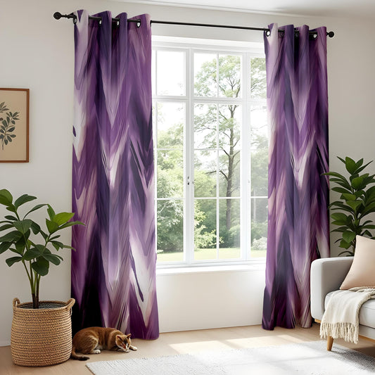 Onay Mystic Waves Blackout Window Curtains, Dramatic Purple Swirl Design
