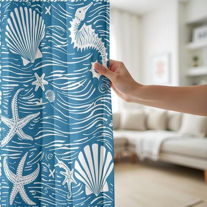 Onay Nautical Sea Life Curtains, Blue Coastal Window Drapes, Starfish and Seahorse Pattern