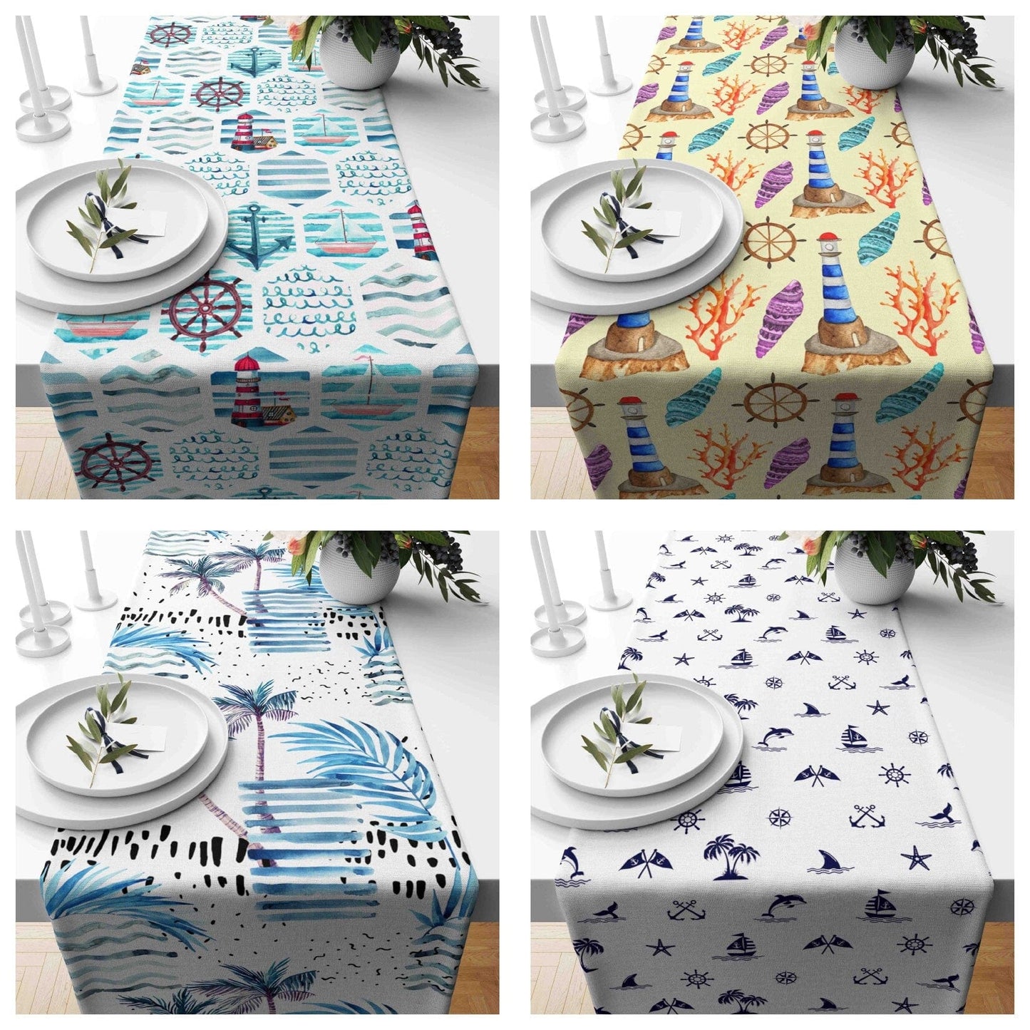 Onay Home Textile Cushion Covers Nautical Table Runner Tropical Palm Tree Accent Table Runner