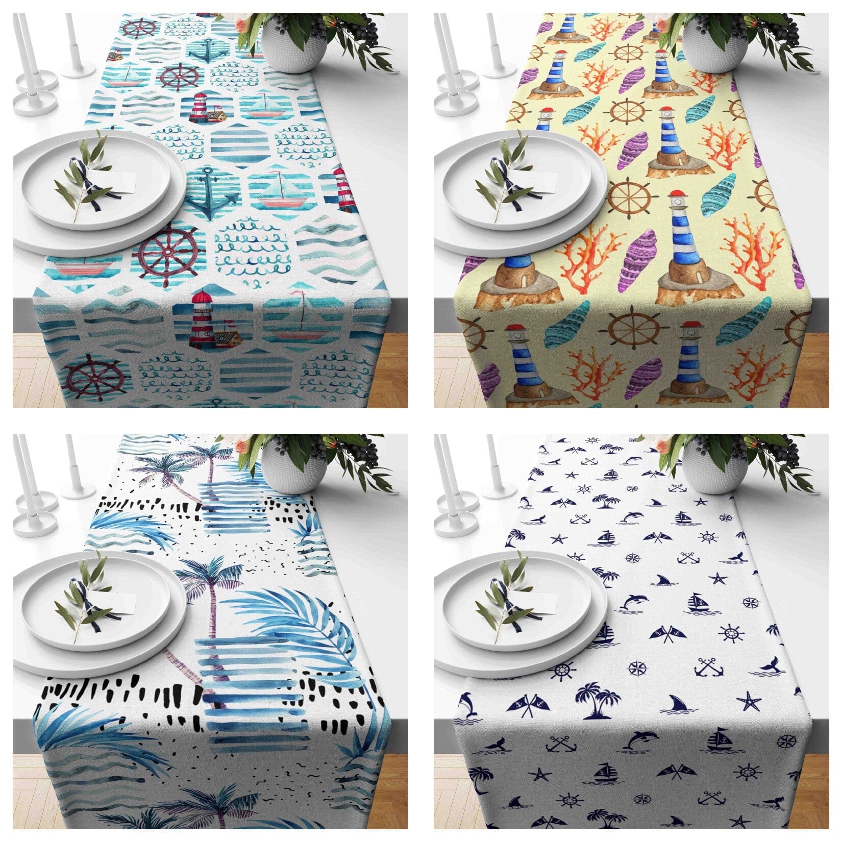 Onay Home Textile Cushion Covers Nautical Table Runner Tropical Palm Tree Accent Table Runner