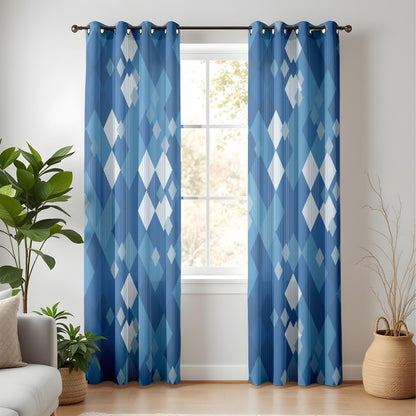 Onay Navy and Light Blue Square Curtains – Minimalist Grid Pattern Drapes for Kitchen