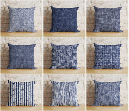 Onay Navy Blue Basket Weave Blue Modern Printed Cushion Cover