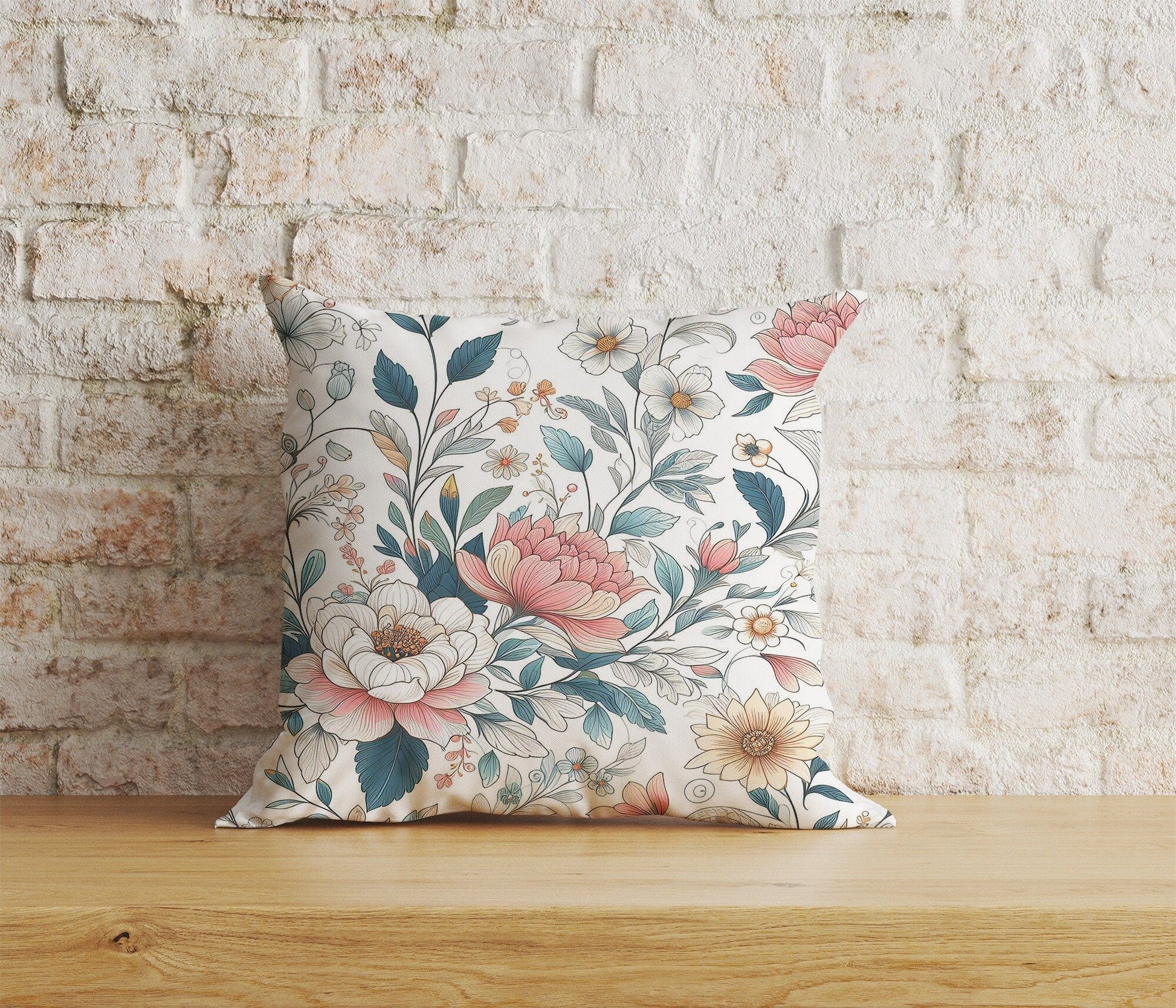 Onay Home Textile Cushion Covers 9 / 12 x 12 inch (30 x 30 cm) Double Side Navy Blue Flower Cushion Cover White Floral Pillow Cover