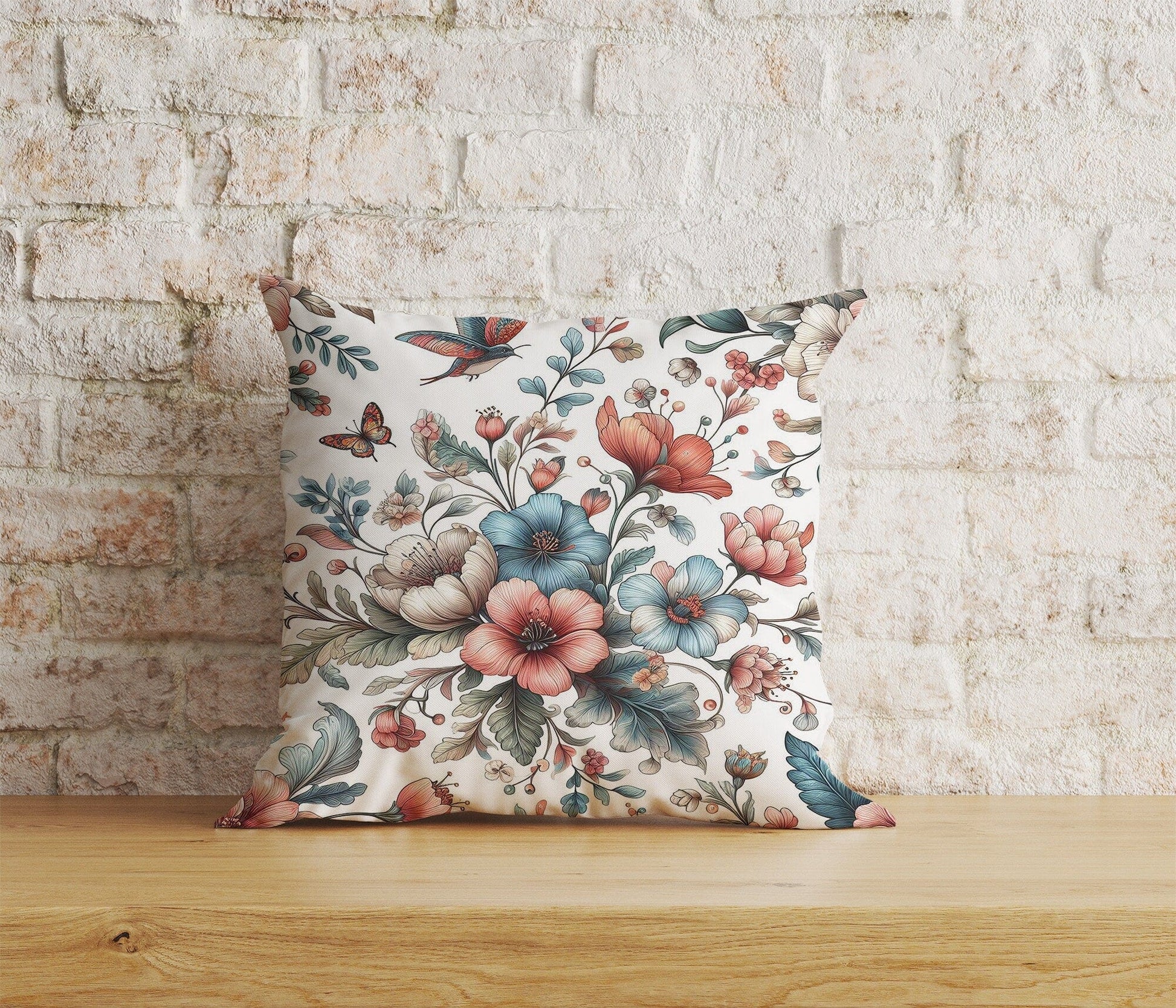 Onay Home Textile Cushion Covers 6 / 12 x 12 inch (30 x 30 cm) Double Side Navy Blue Flower Cushion Cover White Floral Pillow Cover