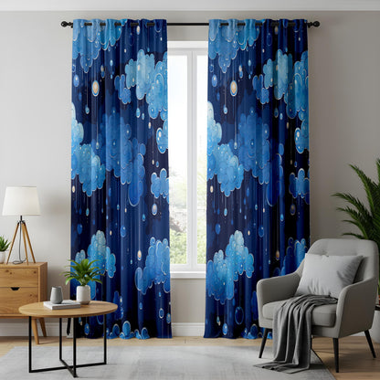 Onay Night Sky Cloud Curtains for Kids Room, Dreamy Blue Rain Window Drapes