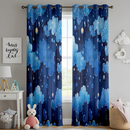 Onay Night Sky Cloud Curtains for Kids Room, Dreamy Blue Rain Window Drapes