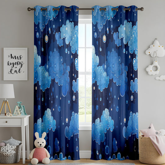 Onay Night Sky Cloud Curtains for Kids Room, Dreamy Blue Rain Window Drapes