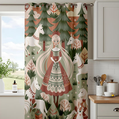 Onay Nursery Curtain, Fantasy Woodland Curtains, Elegant Princess and Forest Scene