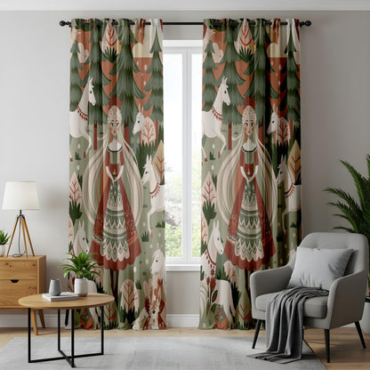 Onay Nursery Curtain, Fantasy Woodland Curtains, Elegant Princess and Forest Scene