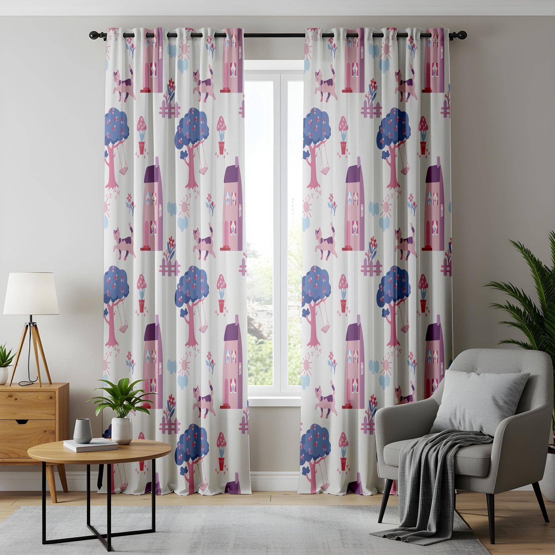 Onay Nursery Printed Curtain, Vibrant Kids Room Drapes, Summer Nature Theme