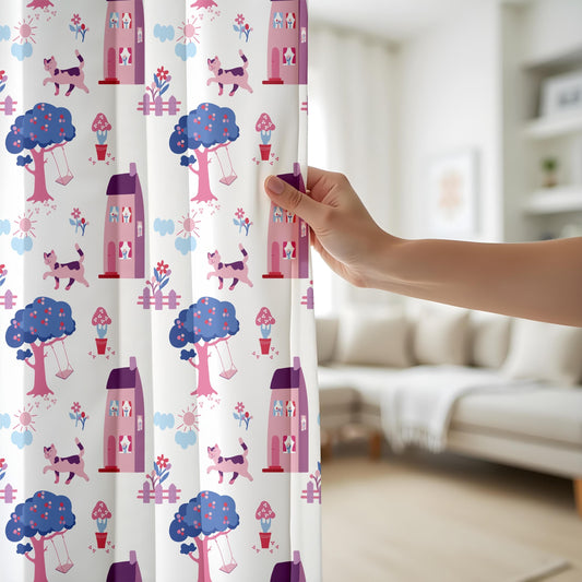 Onay Nursery Printed Curtain, Vibrant Kids Room Drapes, Summer Nature Theme