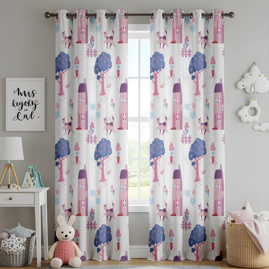 Onay Nursery Printed Curtain, Vibrant Kids Room Drapes, Summer Nature Theme