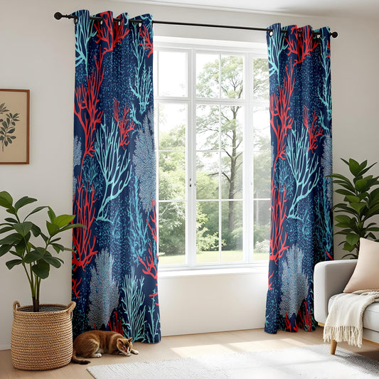Onay Ocean Coral Reef Curtains, Nautical Coastal Window Drapes